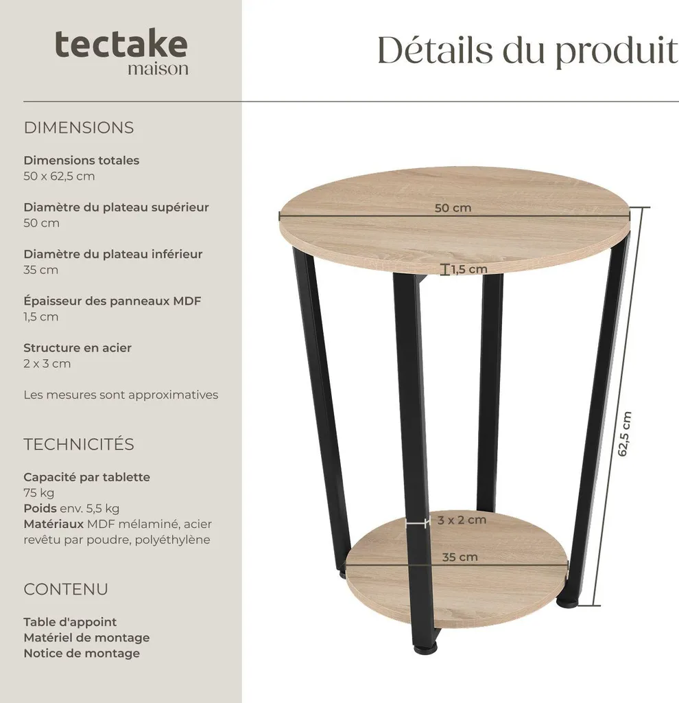Table d'appoint stable SWINDON pour petits espaces bois et métal - 6