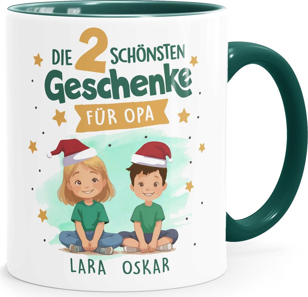 Tasse Weihnachten Geschenk Papa Opa personalisiert 1 2 3 4 Kinder Enkelkinder mit Namen SpecialMe Opa Grün weiß-innen-grün standard