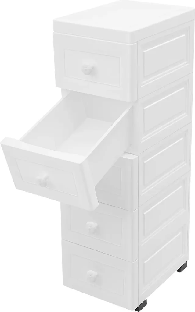 Armoire à tiroirs mobile blanche - Tour de rangement 5 compartiments