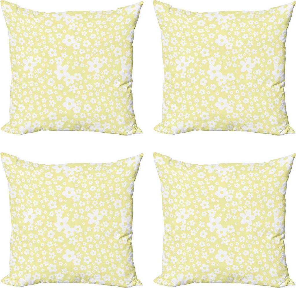 ABAKUHAUS Blumen Kissenbezug Set (4 Stück), Frühlings-Gänseblümchen-Blüten, Moderner Doppelseitiger Digitaldruck, 60 cm x 60 cm, Gelb und Weiß