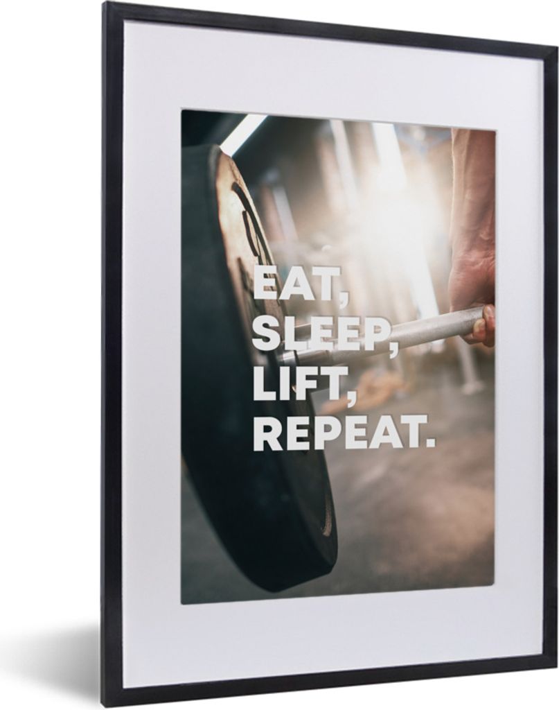 MuchoWow MuchoWow Gerahmtes Poster Essen, schlafen, aufstehen, wiederholen. - Sport - Zitate - Sprichwörter 30x40 cm - Poster mit zchwarzem Bi...