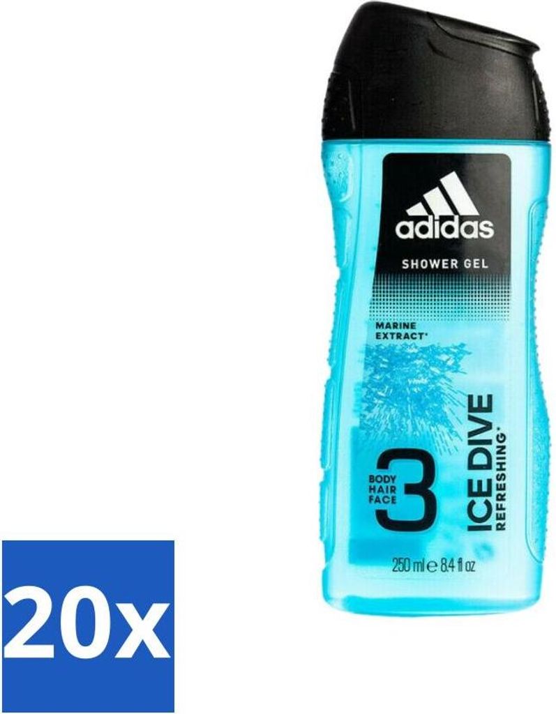 Adidas - 3-in-1 Duschgel - Ice Dive Refreshing - Meeresextrakt - 250 ml - Vorteilspack - 20 Stücke