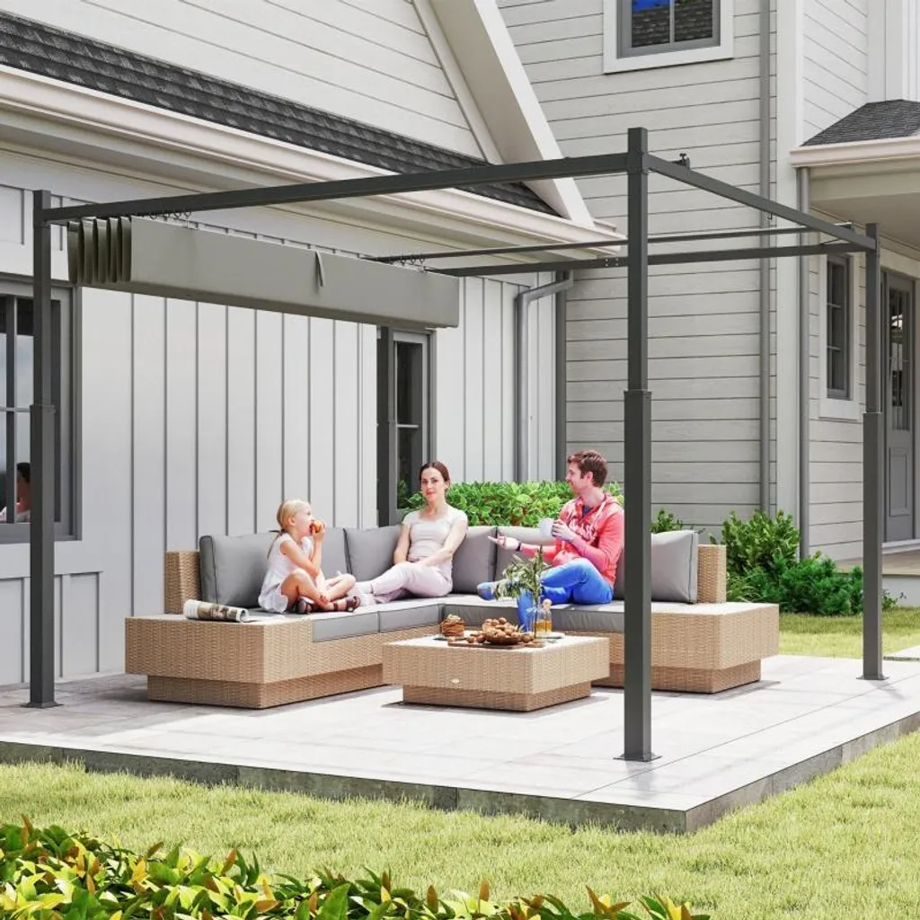 Pergola 3x3m anti-UV toit coulissant pour rester au frais sur la terrasse