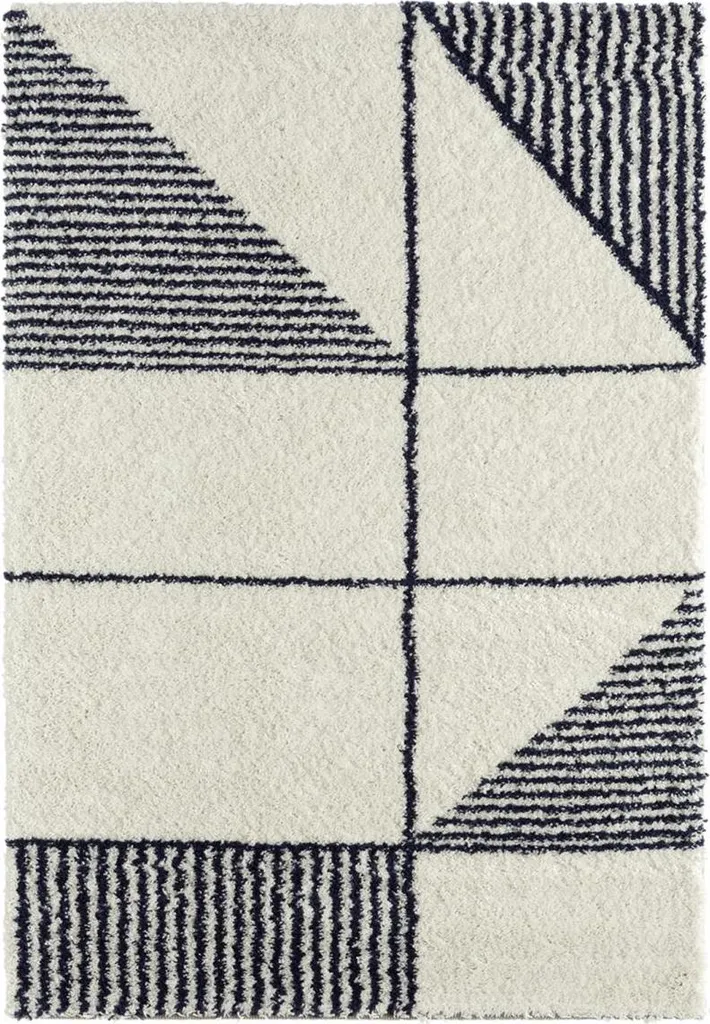 Tapis de sol tissé doux à poils longs gris anthracite et blanc cassé