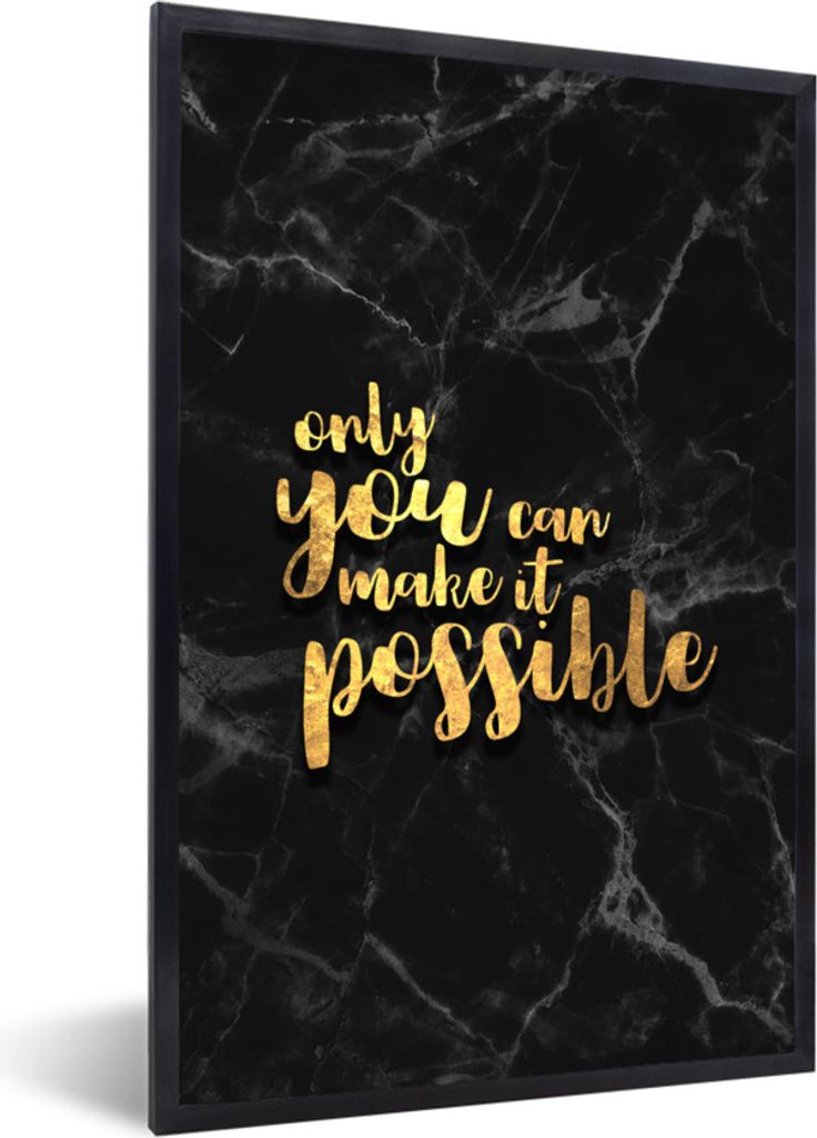 MuchoWow Gerahmtes Poster Zitat - Motivation - Marmor - Gold 20x30 cm - Poster mit Schwarzem Bilderrahmen Wandposter Rahmen Foto Bilder - Drucken...