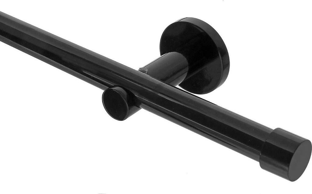 Gardineum - 20 mm Gardinenstangen mit Rohr und einfacher Endkappe, modern, 1-Lauf, schwarz - 260 cm mit Verbinder