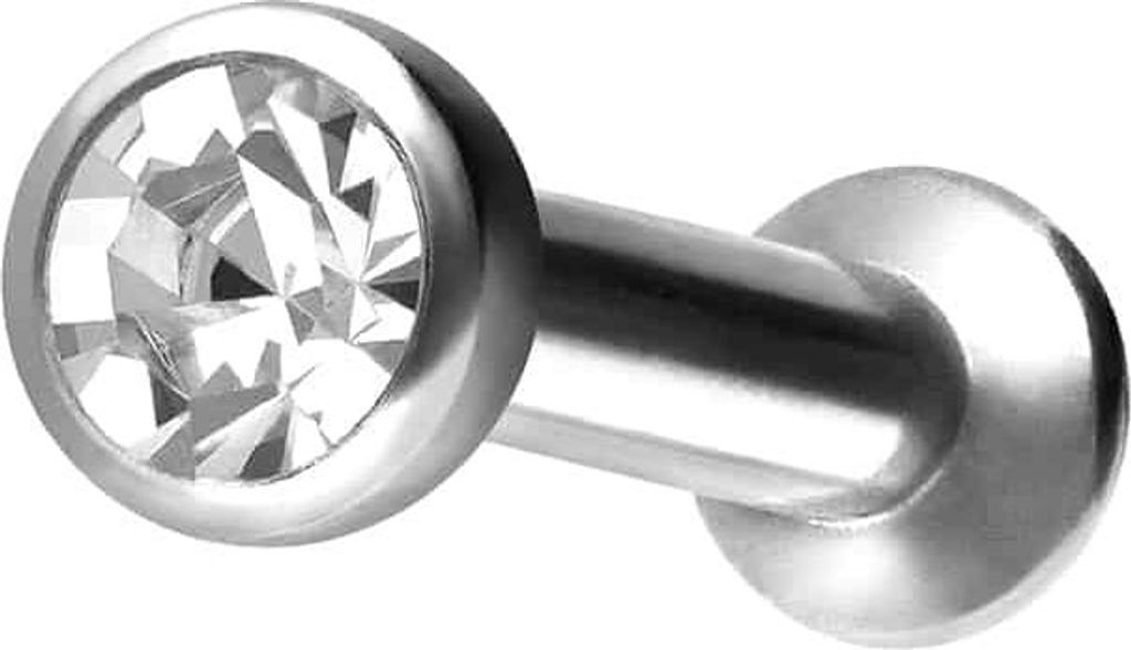 Ohrpiercing, Nasenpiercing Titan Triple Piercing Mini Labret mit Innengewinde FLAT-DISC + KRISTALL Silber Stablänge: 6mm | Discgröße: 2,5mm