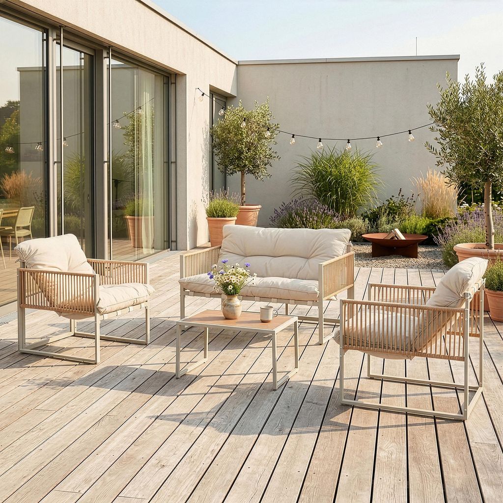 Loungeset 'Karg' 4-tlg. mit Couchtisch Gartenbank und 2 Produktbild 