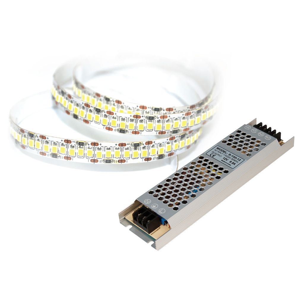 LED-Stripe SET, 204LED/m, 1700lm/m, 18W/m, neutralweiß, 5m Rolle, 100W Trafo