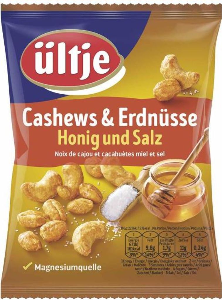 ultje CASHEWS & ERDNÜSSE Honig und Salz, Gemischte Nüsse, Produktbild 