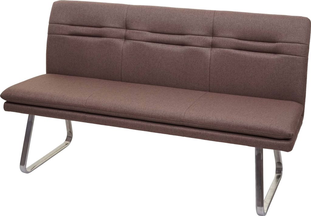 Sitzbank HWC-H70, Esszimmerbank Bank Polsterbank, Rückenlehne Stoff/Textil Edelstahl gebürstet braun 160cm