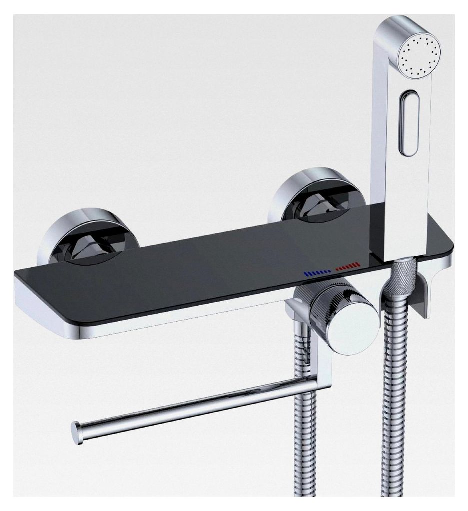 Design WC/Bidet Handbrause mit Ablage und Rollenhalter Komplettset mit Mischventil und G1/2" Ventil, integrierte Ablagefläche und Papierrollenhalter