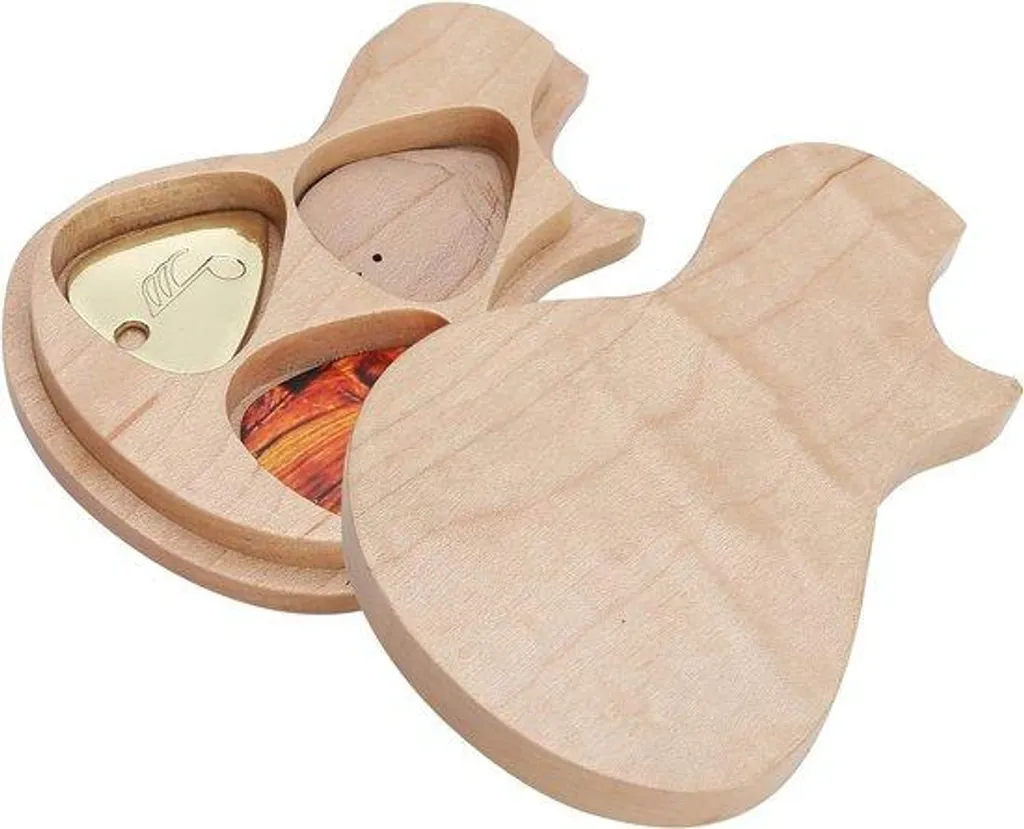 Cadeau guitare : Étui de rangement en bois et médiators personnalisés