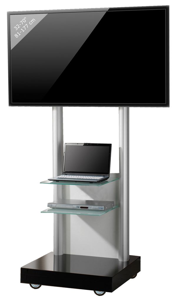 VCM TV Standfuß aufgebaut | 32-70 Zoll bis 45 kg | VESA max. 800x600 | Fernsehwagen Ständer aus Alu | TV Bodenständer Maße ca. H. 177 x B. 70 ...