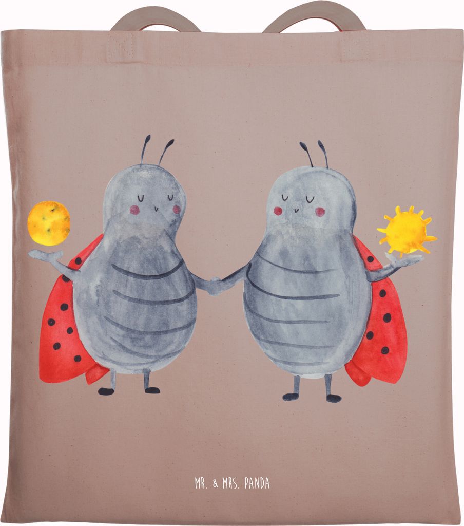 Mr. & Mrs. Panda Shopping Tasche Sternzeichen Zwilling - Braun Pastell - Geschenk, Zwillingsschwester, Zwillingsbruder, Zwillinge, Tote Bag, Jutebe...