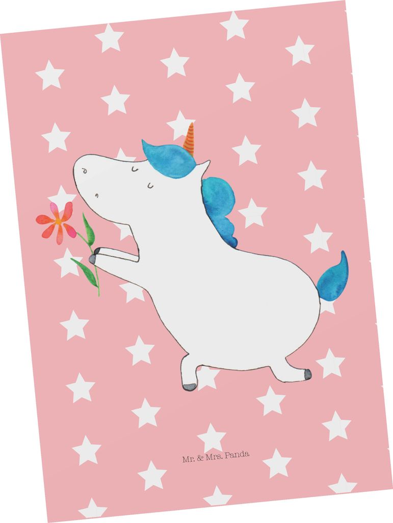 Mr. & Mrs. Panda Fotokarte Einhorn Blume - Rot Pastell - Geschenk, Liebe, Ansichtskarte, Freund, Einhörner, Heiraten, Postkarten, Postkarte, Freun...