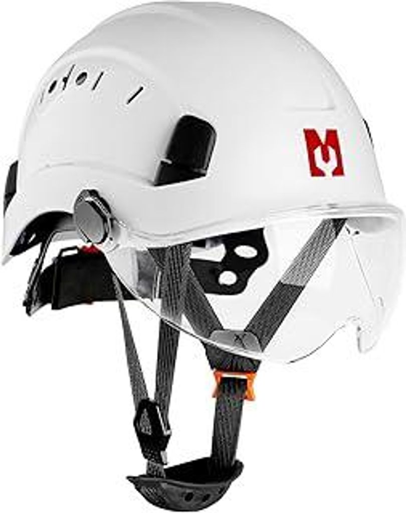 Mustbau Sicherheitshelm mit Visier, EN397 Schutzhelme mit Schweißband, 53 bis 63cm Verstellbarer Kopfumfang, strapazierfähiges ABS-Material für ...