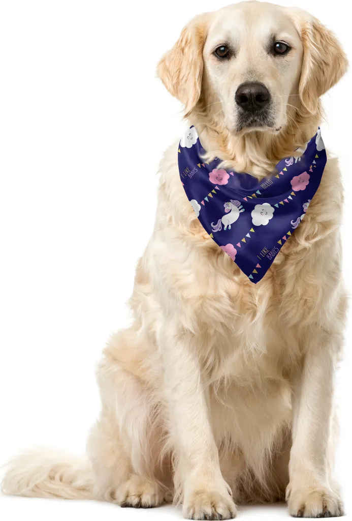 ABAKUHAUS Bandana per animali domestici con caricatura, bandierine Unicorn Party Clouds, 40x40 cm, indaco multicolore