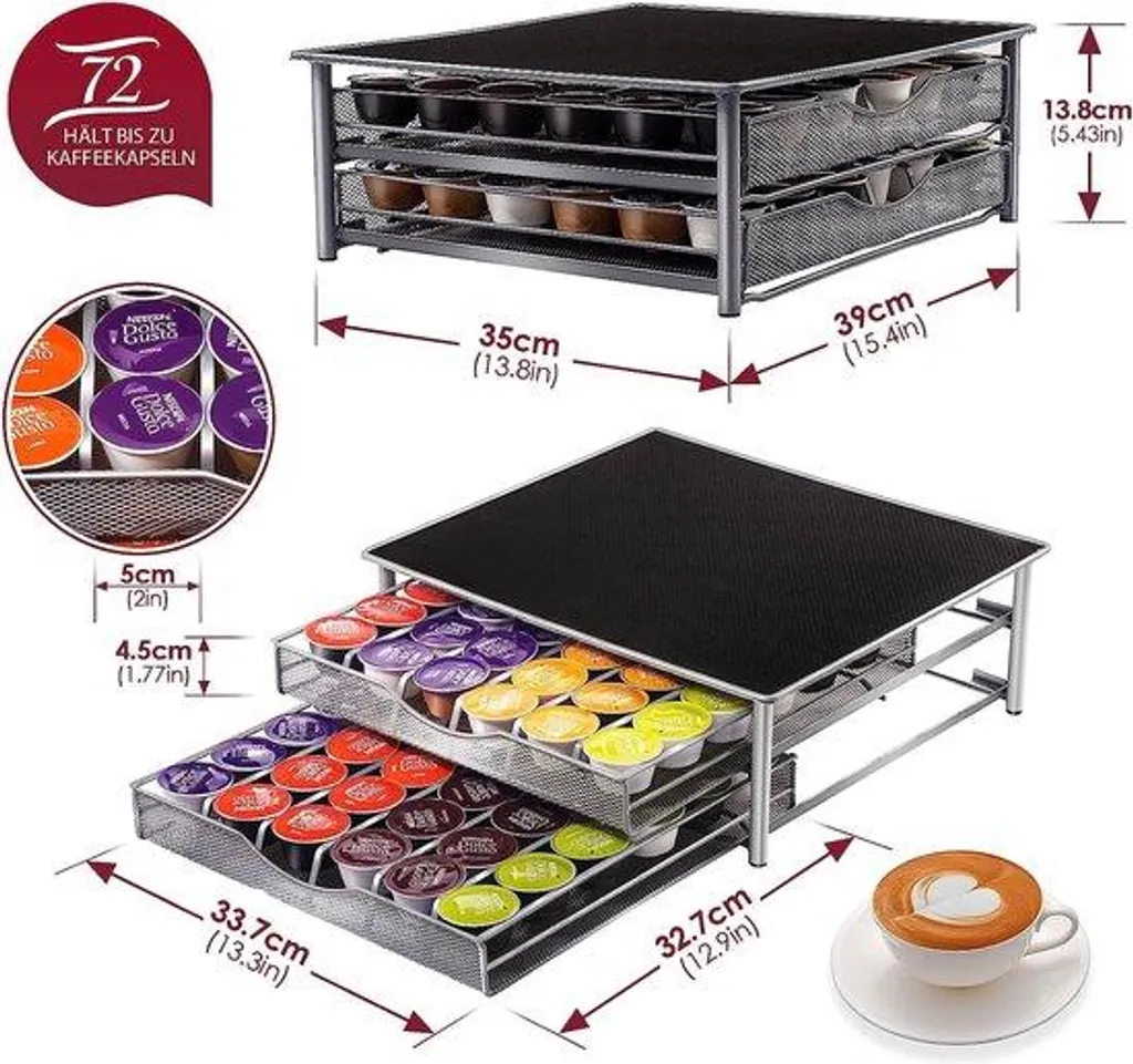 Distributeur de grains de café à 2 niveaux pour 72 capsules de café