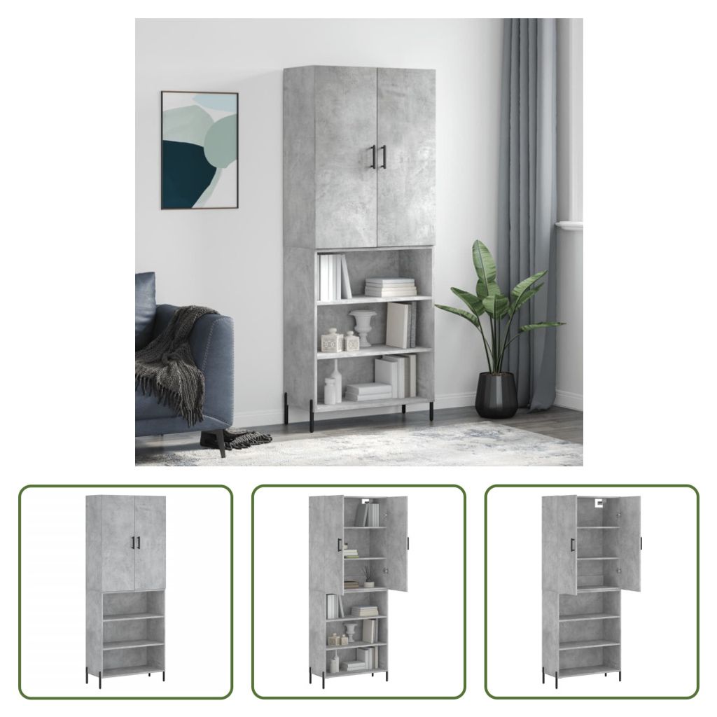 The Living Store Highboard Betongrau 69,5x34x180 cm Holzwerkstoff