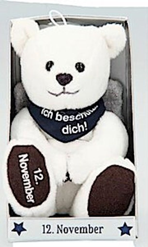 Depesche 8139.317 - Schutzengel Bär aus Plüsch, ca. 9 cm, mit Datum 12. November, Geschenk für Geburtstag, Jahrestag oder Hochzeitstag