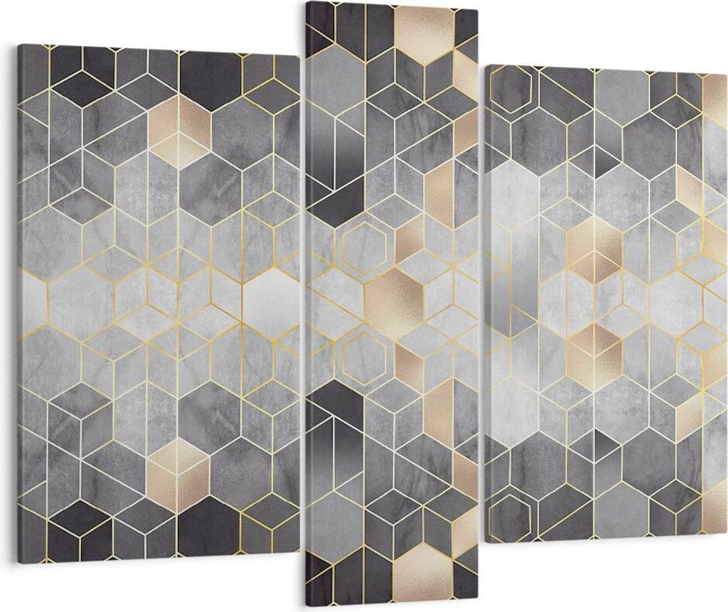 Bild auf Leinwand - Leinwandbild - 3 Teile - Geometrisch Abstraktion Sechsecke - 95x80cm - Wand Bild - Wanddeko - Wandbilder - Leinwanddruck - Bild...