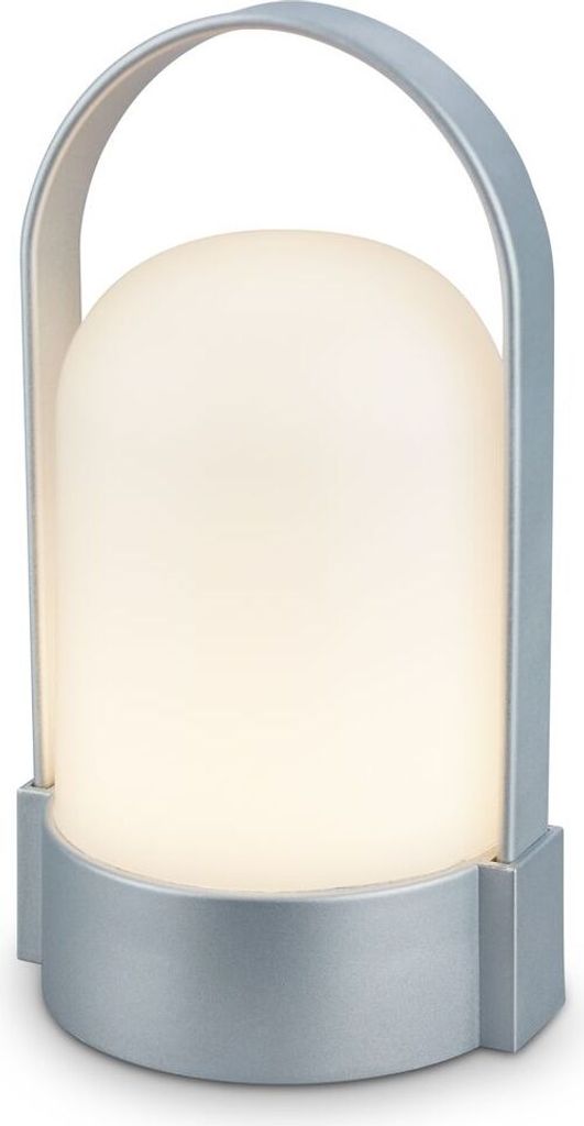 A portable LED lamp with a handle, shown in isolation.