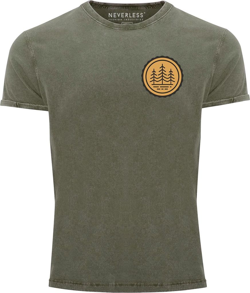 Herren Vintage Shirt Wald Bäume Logo Badge Naturliebhaber Outdoor Fashion Streetstyle Neverless oliv XXL