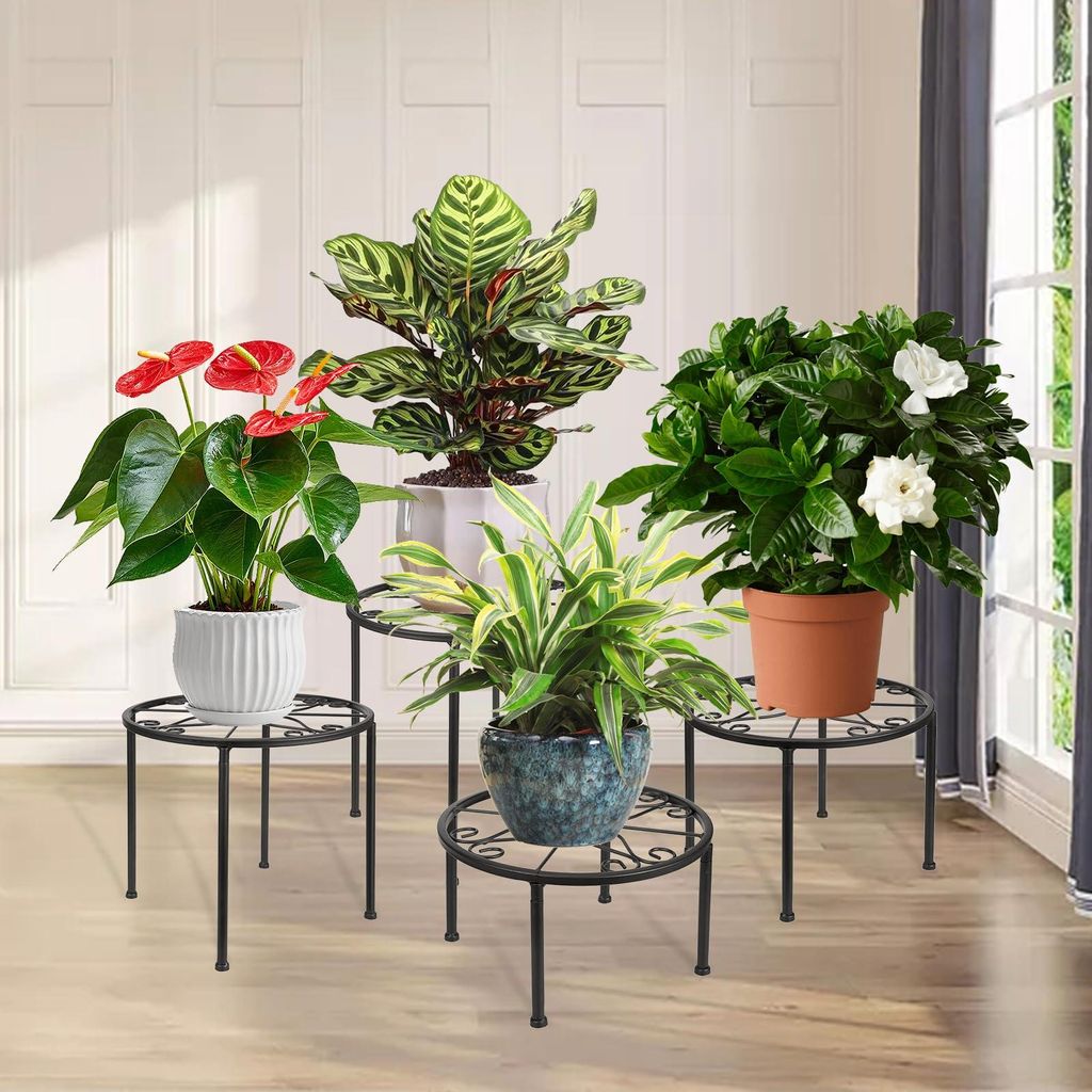 4er-Set Blumenständer aus Metall für den Innenbereich, schwarze Blumenbank fürs Wohnzimmer, Blumenregal für den Balkon, Gartendekoration, Blume...