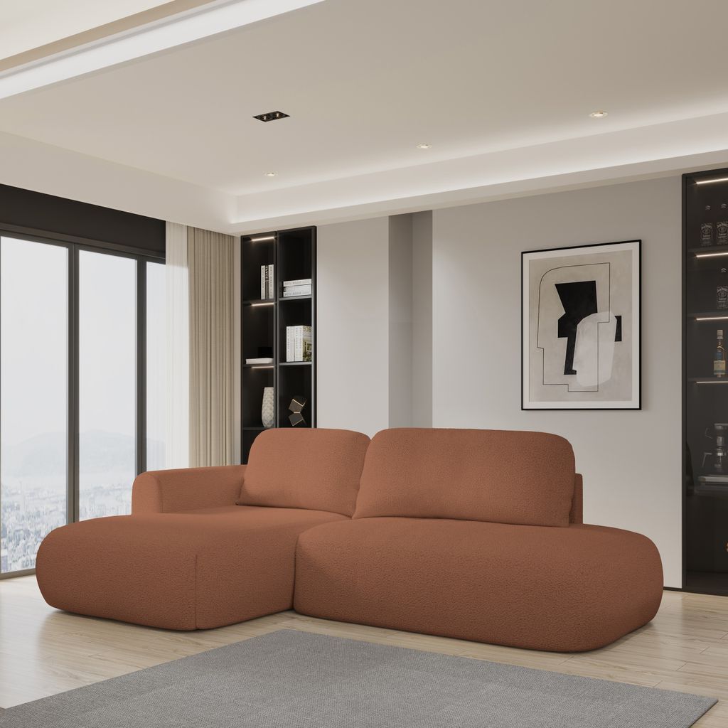 Masseno Ecksofa NUVIRA L-S mit Schlaffunktion L-Form, Sofa mit Bettkasten, Wohnzimmersofa, Couch, Soffa, Bettsofa, Couchgarnitur- Orange, QUELLE 54