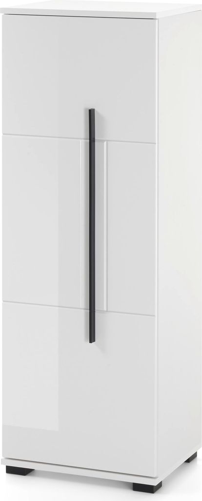 LIVOJO M12 Badezimmer Badschrank halbhoch links 45 x 126 x 35 cm Weiß Hochglanz