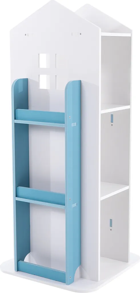 Bibliothèque pivotante 360° bleu pour enfants - Tour de rangement bois