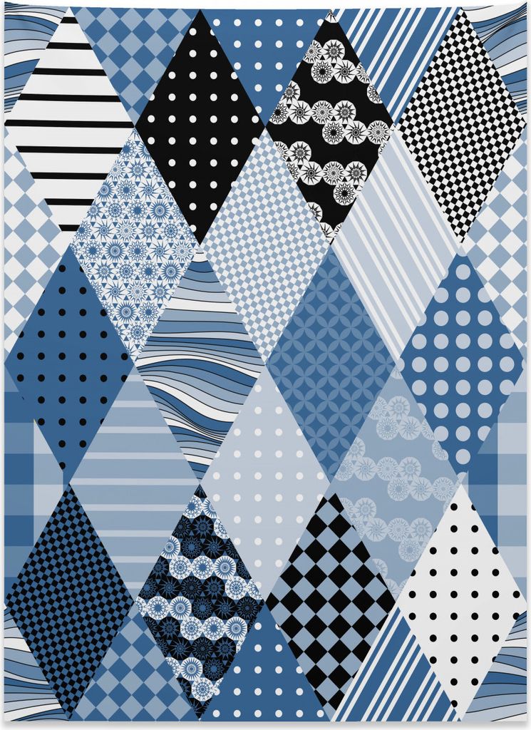 Abakuhaus Blau Wandteppich, Rautenförmige Patchworks aus Weiches Mikrofaser Stoff Kein Verblassen Klare Farben Waschbar, 110 x 150 cm, Schwarz Blau