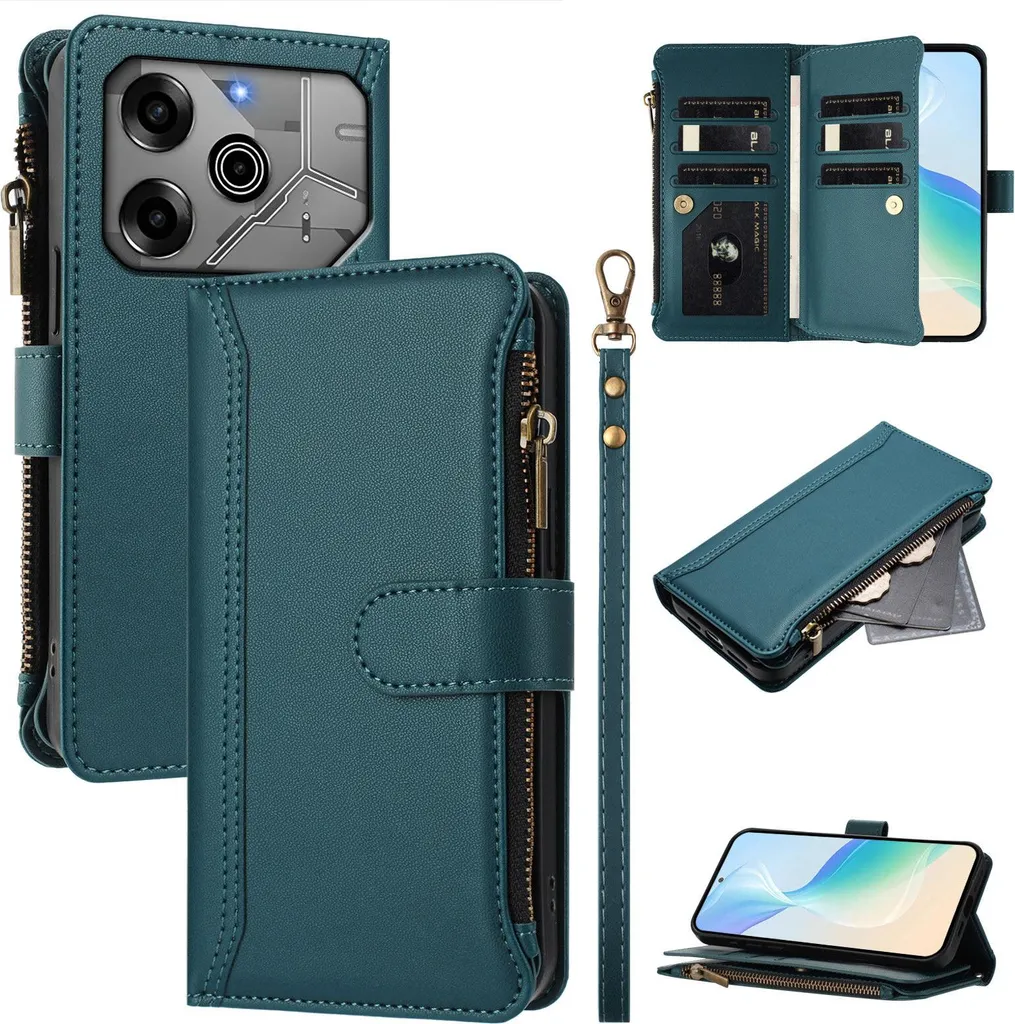 Custodia Tecno Spark Go 2020 Verde - Cover Portafoglio Slim-Fit Zip