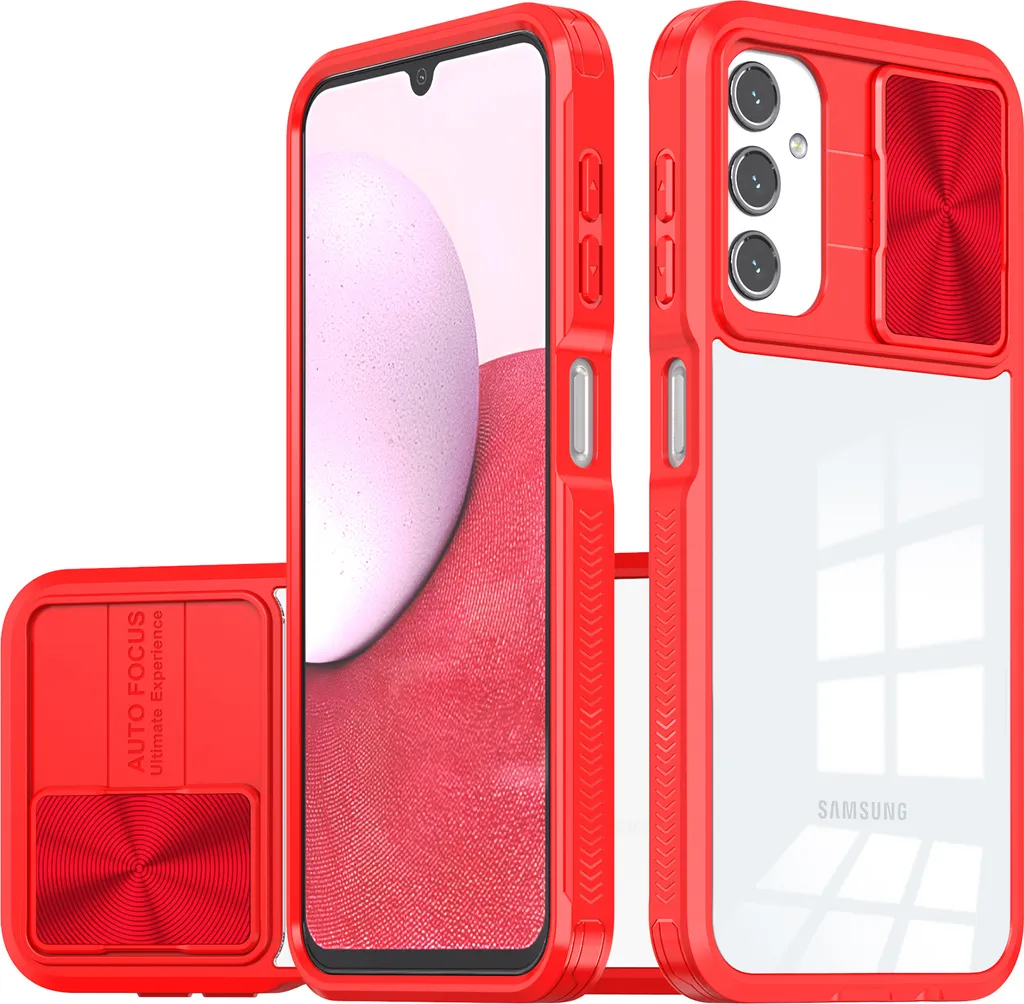 Cover Ibrida Samsung A05S Trasparente con Slider Camera Rosso