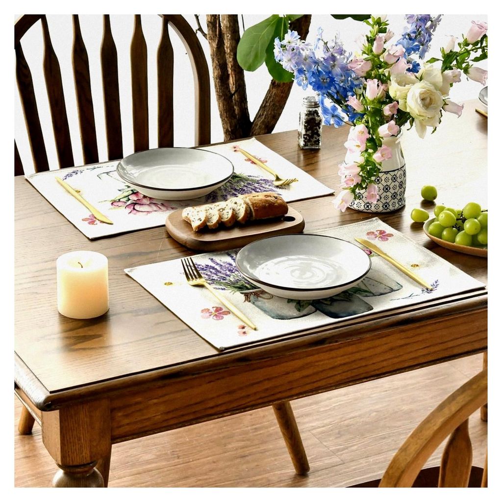 Blumen Vase Tulpe Frühling 4er Set Platzsets, Saisonale Sommer Küche Tischdekoration Drinnen Urlaub Party Dekor 30x45cm