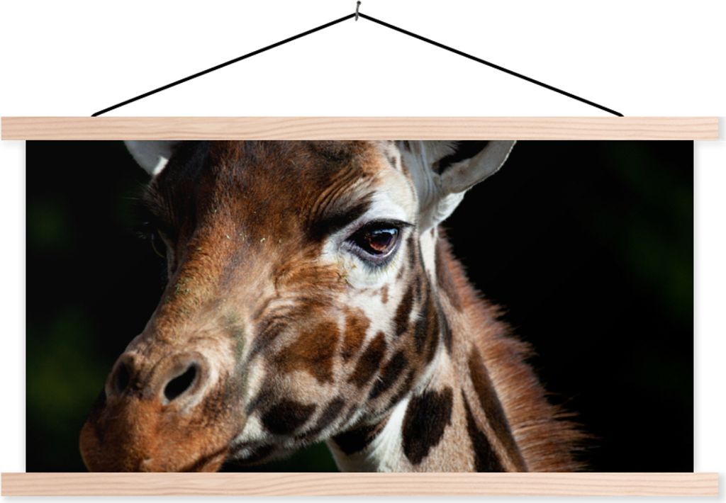 MuchoWow Textilposter Giraffe - Leicht - Schwarz 120x60 cm mit holzfarbenen Rahmen - Klemmleiste