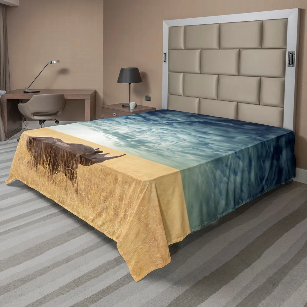 Drap Plat Doux Anti-Plis pour Lit Motif Rhinocéros Savane 244 x 205 cm