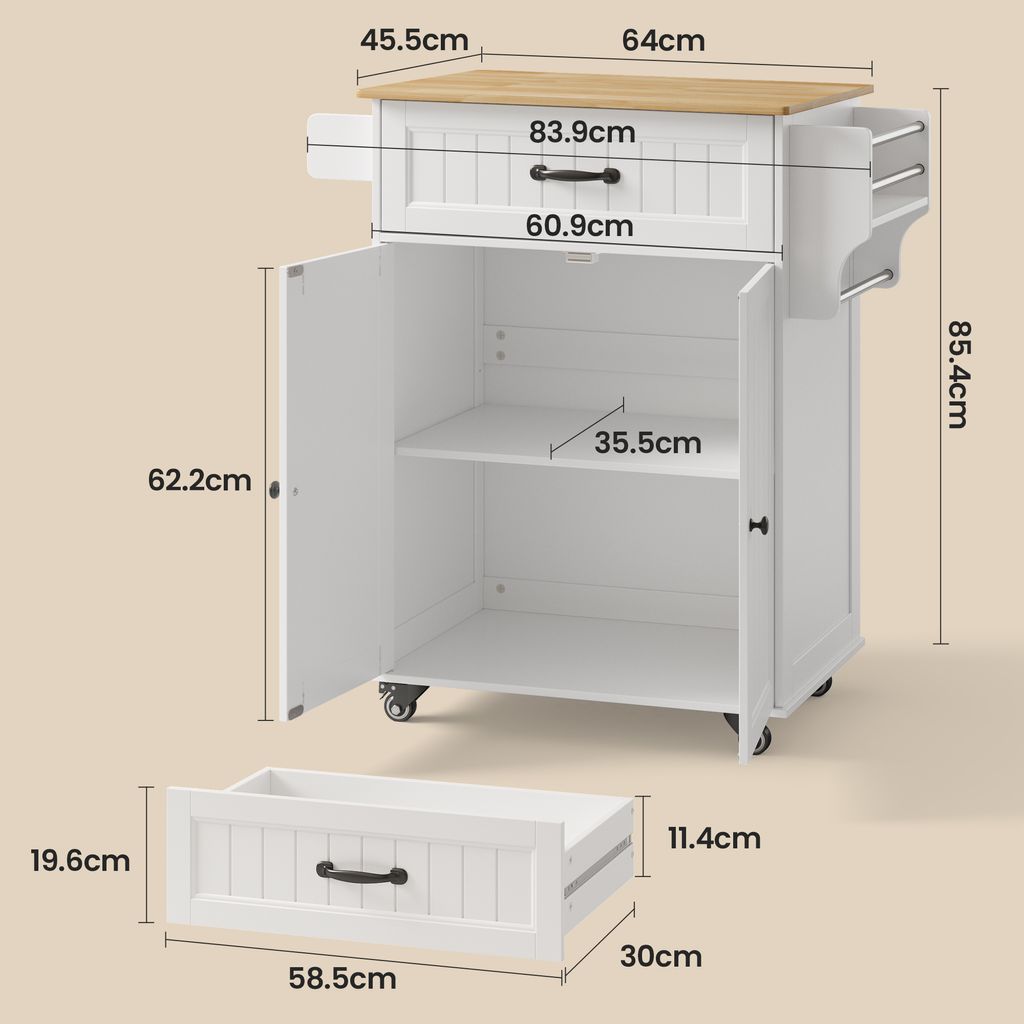 Bealife AK61 Rollwagen weiß – 45 x 65 x 91 cm mit