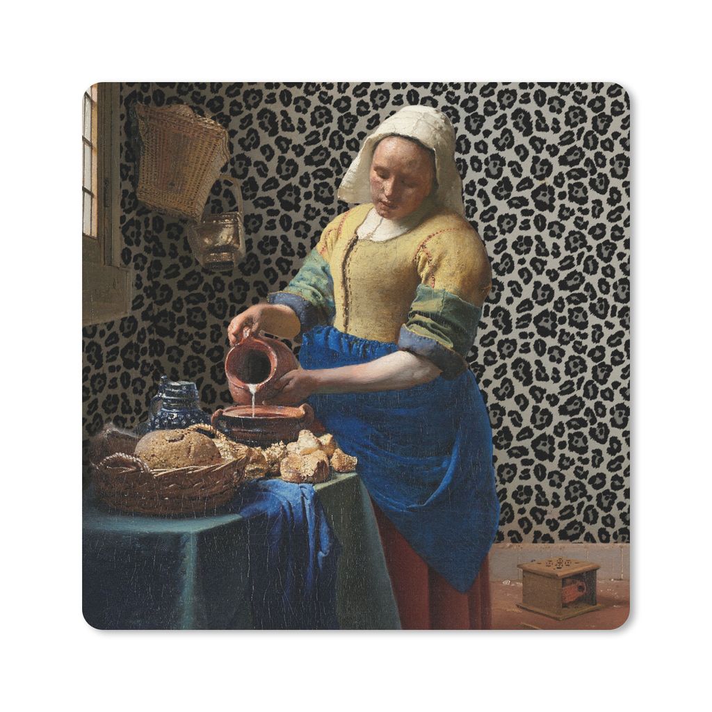 MuchoWow Mauspad Mousepad Milchmädchen - Kunst - Pantherdruck - Vermeer - Gemälde - Alte Meister 20x20 cm - Mousepads - Maus Mat - Pad - Mausun...