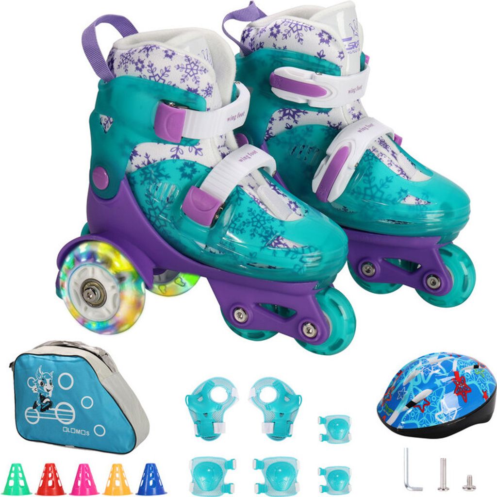 (Lila, M (30-33)) Rollschuhe für Kinder mit beleuchteten LED-Rädern für Kinder, Rollschuhe, Schuhe für Inklusive 6er-Set Schutzausrüstung für...