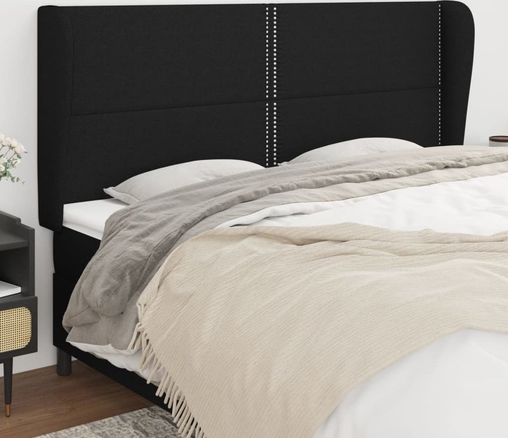 The Living Store Kopfteil mit Ohren Schwarz 183x23x118/128 cm Stoff