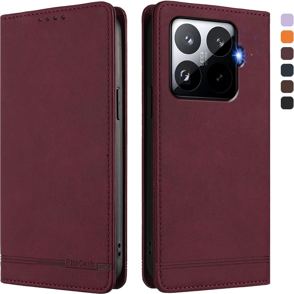 Hülle für Xiaomi 15T Pro, Retro Kunstleder Ständer Klapphülle mit Kartenfächer und Magnetische Rot