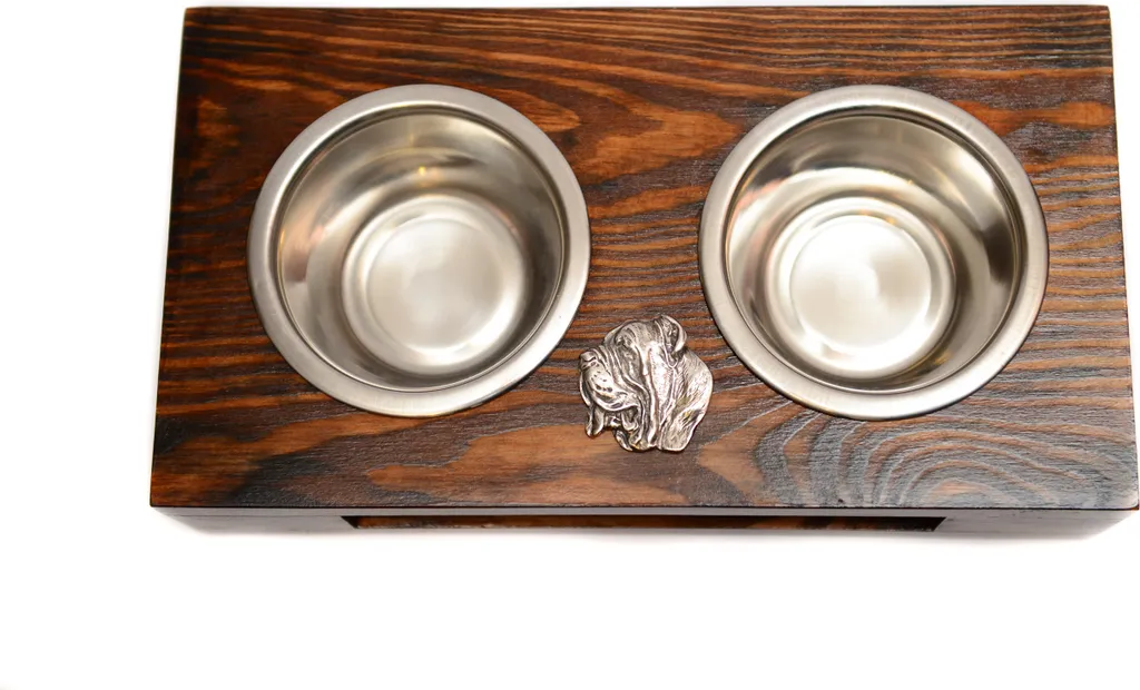 Mastino Napoletano - Supporto in legno con ciotole per cani, ciotole in acciaio inox, regalo per l'adozione di un cane del marchio Art-Dog
