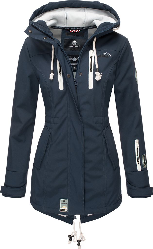 Marikoo Zimtzicke Damen Wasserdichte Softshell Jacke mit Kapuze Outdoor Regenjacke Regenmantel Navy Gr. 34 - XS