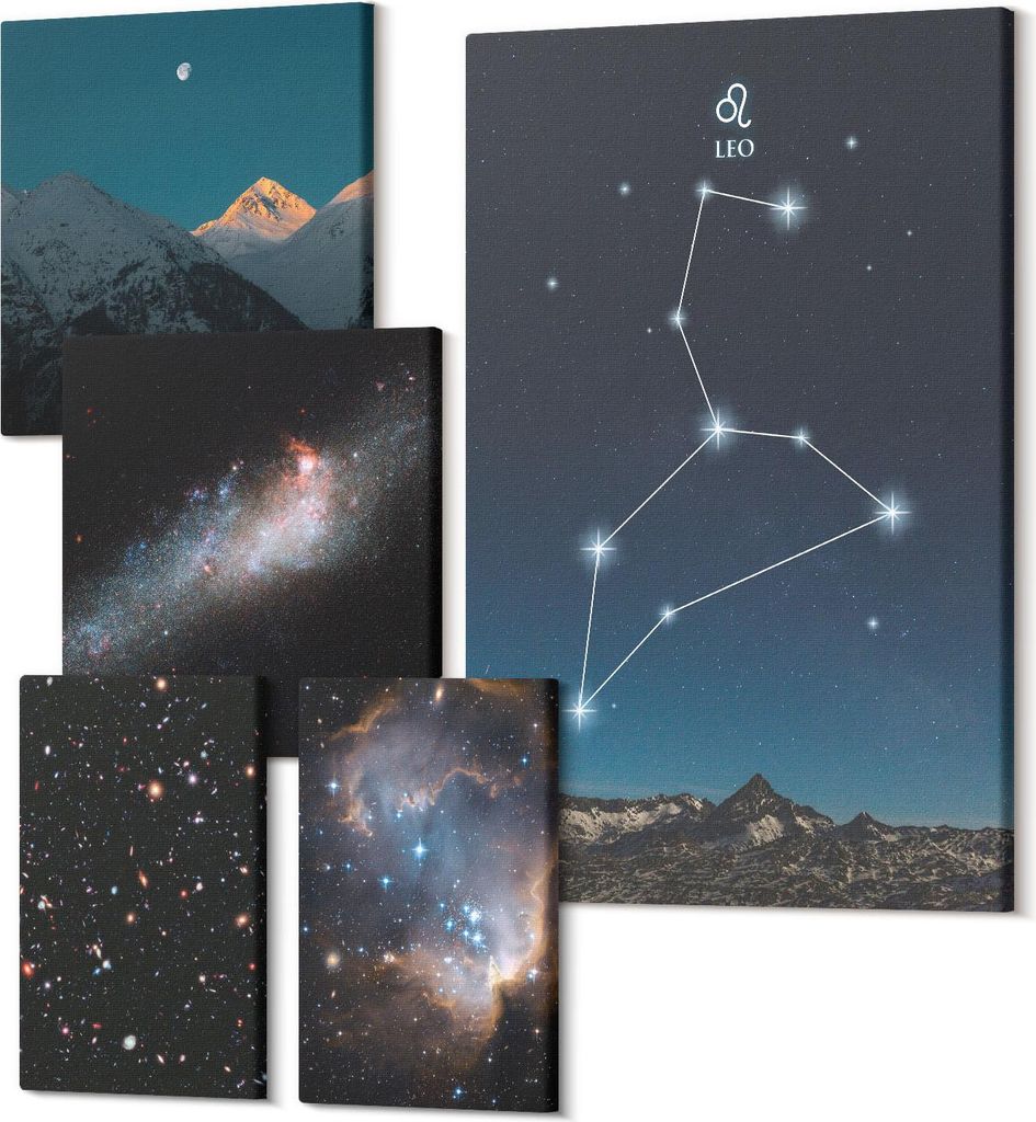 Leinwandbild Set 5-teilig – Modernes Wandbild – Polycanvas Kunstdruck – Abstrakte Bilder – Hochwertige Wandkunst – 2x 30x30 cm + 2x 20x30...