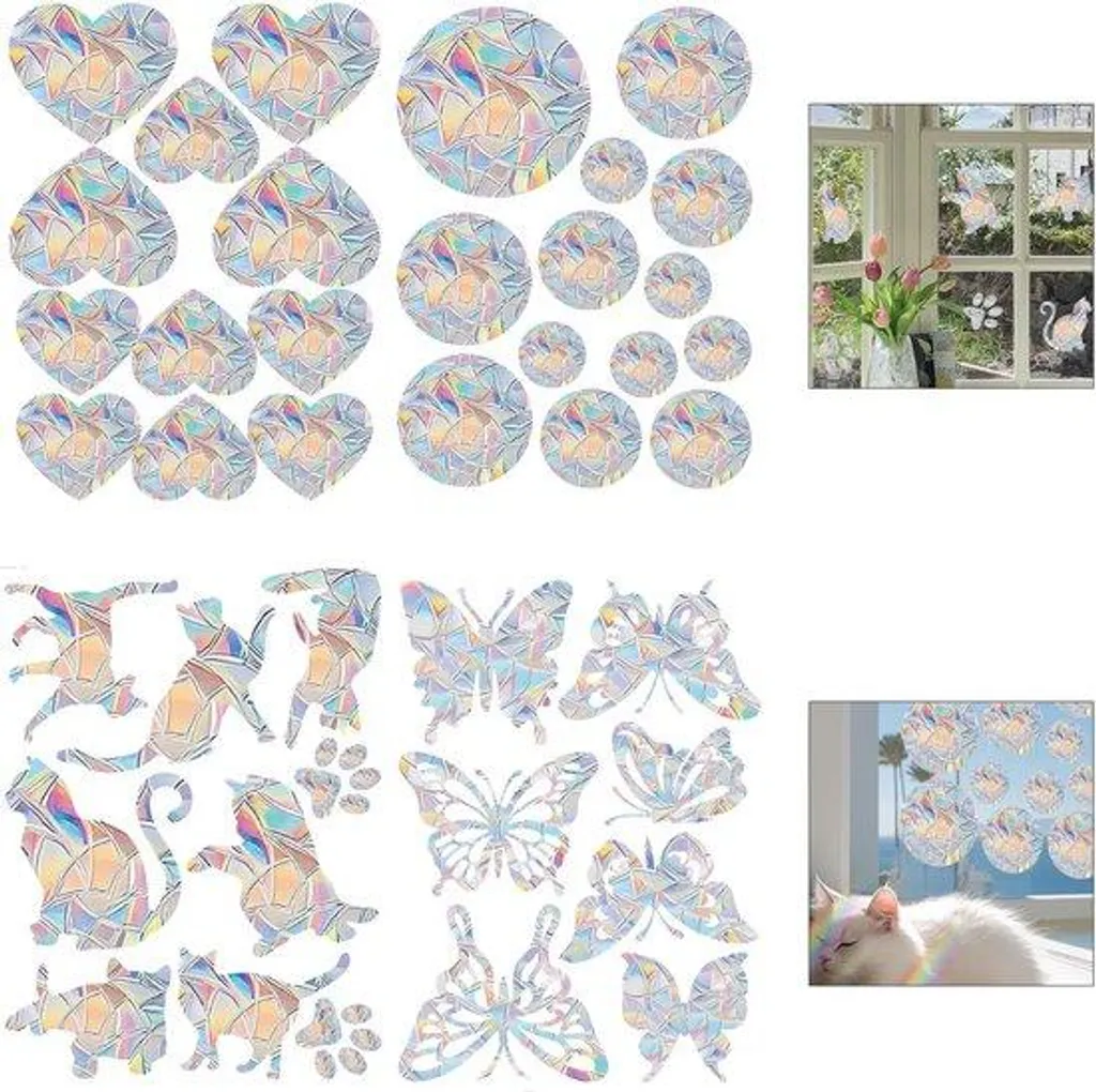 QUNXON Lot de 40 Autocollants Prismatiques Anti-Collision pour Vitres