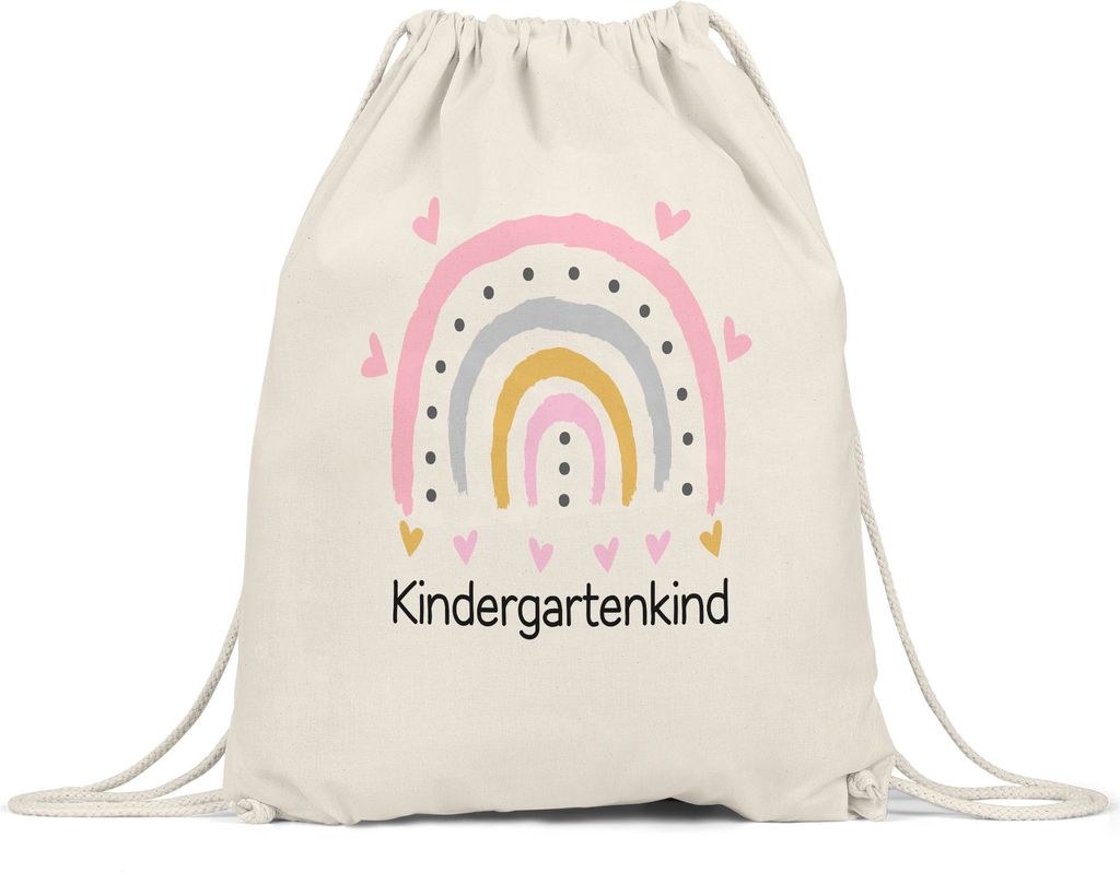 Kindergartenkind Turnbeutel Gymsack Geschenk Kindergarten Start Kita Rosa Herzen Regenbogen Mädchen