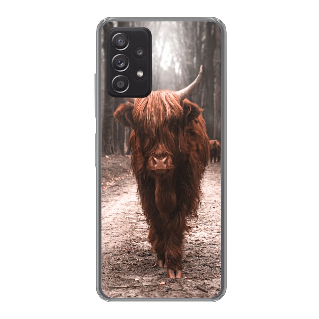 MuchoWow Handyhülle Schutzhülle Hülle für Samsung Galaxy A53 5G Schottischer Hochländer - Wald - Kuh - Tiere - Natur Silikon Softcase Handy ...