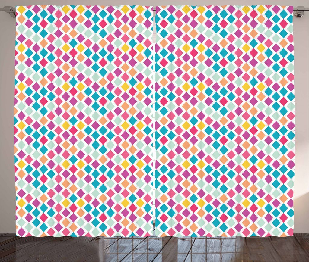 ABAKUHAUS Geometrisch Rustikaler Vorhang, Rhombus Form-abstrakte, Wohnzimmer Universalband Gardinen mit Schlaufen und Haken, 280 x 245 cm, Mehrfarbig